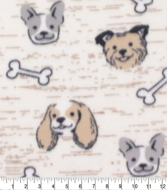 Blizzard Fleece Fabric Tan Dogs Faces