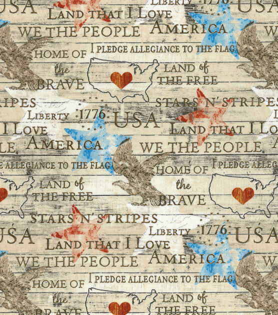 Americana Words on Wood Patriotic Cotton Fabric, , hi-res, image 2