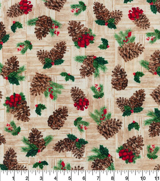 Robert Kaufman Pinecones & Holly Christmas Cotton Fabric, , hi-res, image 2