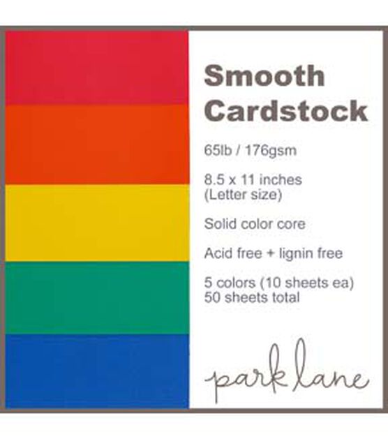 50 Sheet 8.5" x 11" Rainbow Solid Core Cardstock Paper Pack by Park Lane, , hi-res, image 4