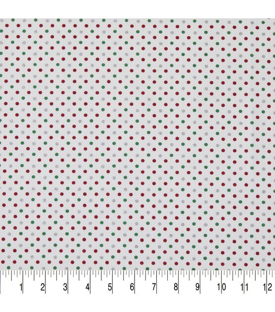 Green & Dots on White Christmas Glitter Cotton Fabric, , hi-res, image 3