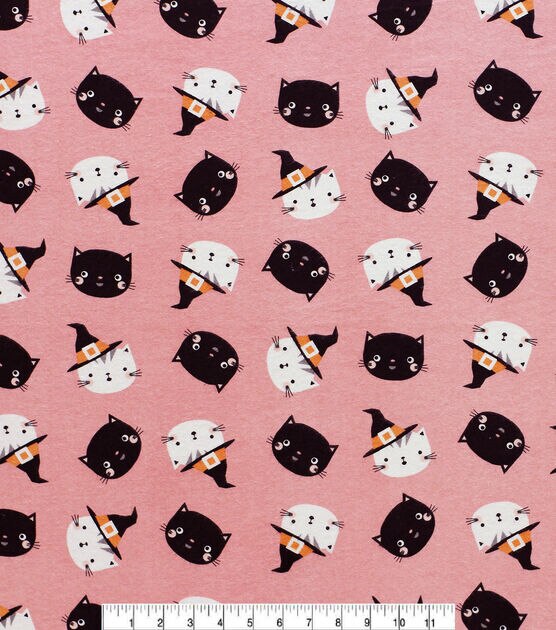 Super Snuggle Halloween Cats On Pink Flannel Fabric, , hi-res, image 2
