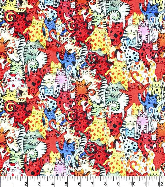 Colorful Cats Multi Novelty Cotton Fabric, , hi-res, image 2