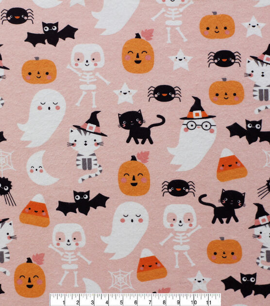 Super Snuggle Halloween Icons On Pink Flannel Fabric, , hi-res, image 2