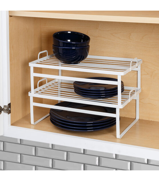 Honey Can Do 15" x 10" White Stackable Cabinet Shelves 2pk, , hi-res, image 2