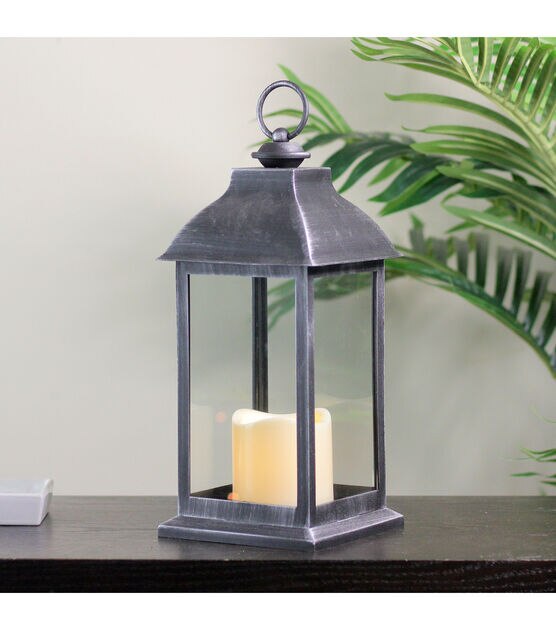 Northlight 12.5" Silver Black Candle Lantern with Flameless LED Candle, , hi-res, image 3