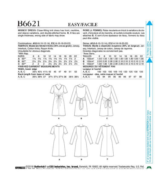 Butterick B6621 Size 14 to 22 Misses Dress Sewing Pattern, , hi-res, image 2