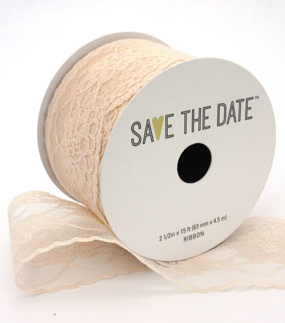 Save the Date 2.5" x 15' Blush Lace Ribbon
