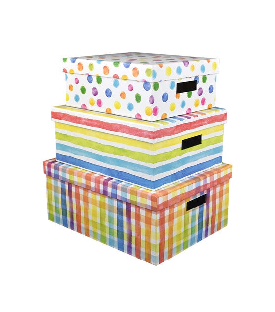 15" Rainbow Plaid Rectangle Box With Cutout Handles by Place & Time, , hi-res, image 3