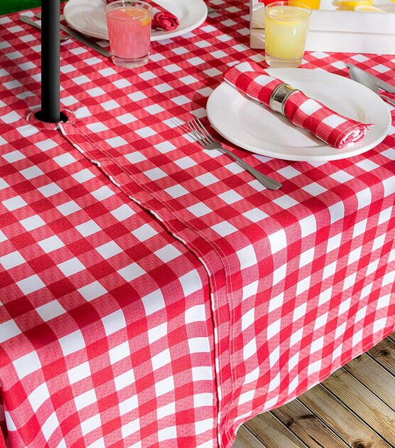 Design Imports Red Check Outdoor Tablecloth with Zipper 120", , hi-res, image 7