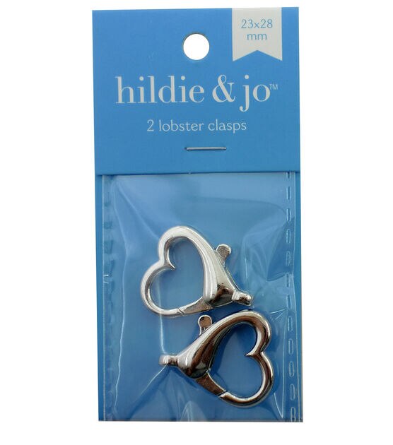 23mm x 28mm Silver Metal Heart Lobster Clasps 2pk by hildie & jo