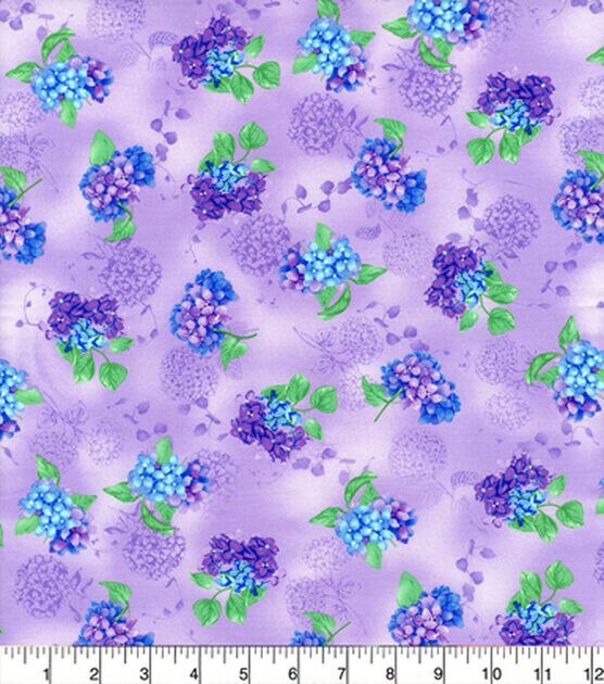 Hi Fashion Blue Mini Floral On Purple Premium Cotton Fabric, , hi-res, image 2