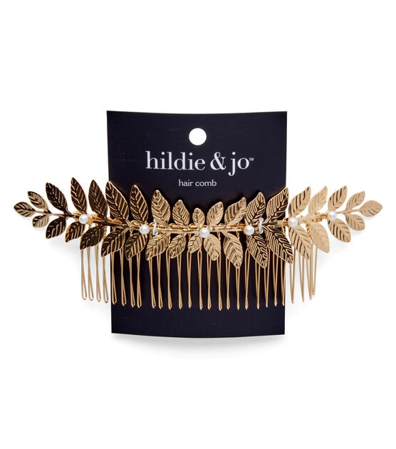 Gold Large Leaf Hair Comb With Pearls by hildie & jo