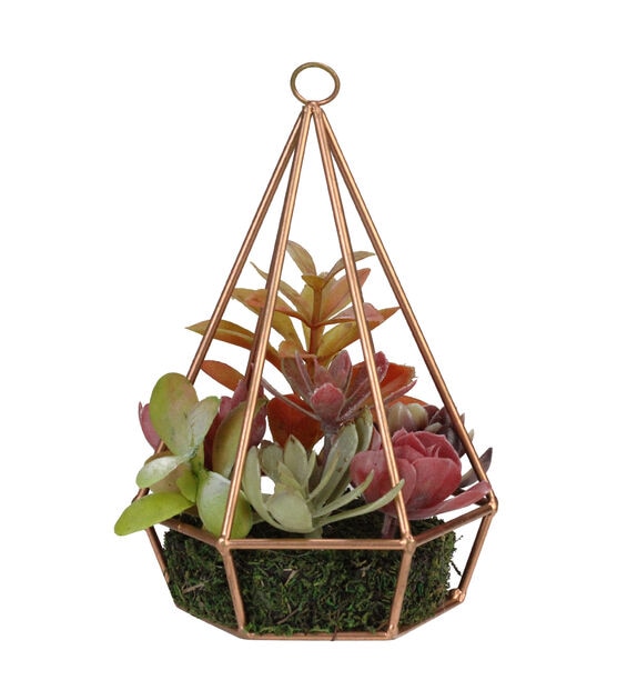 Northlight 9" Artificial Succulents Arrangement in 6-Sided Wire Frame, , hi-res, image 2