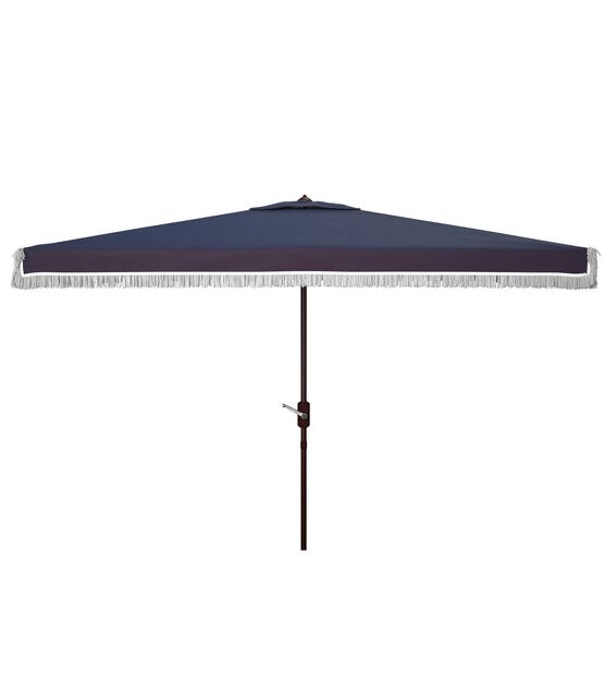Safavieh 6.5' x 10' Navy Milan Fringe Rectangle Crank Patio Umbrella