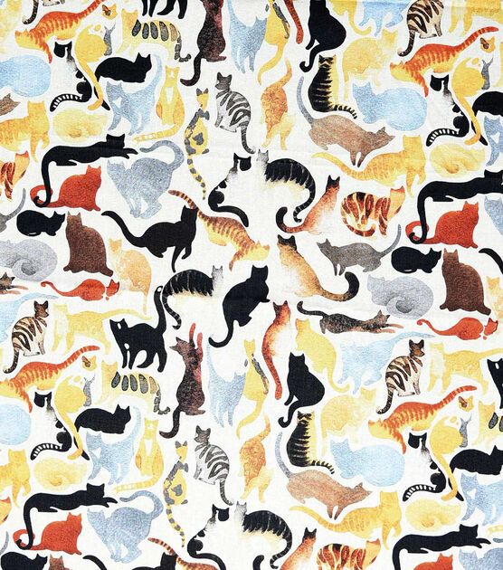Cat Silhouettes On Tan Novelty Print Fabric