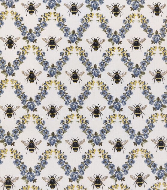 Blue Flowers & Bees Quilt Cotton Fabric by Keepsake Calico