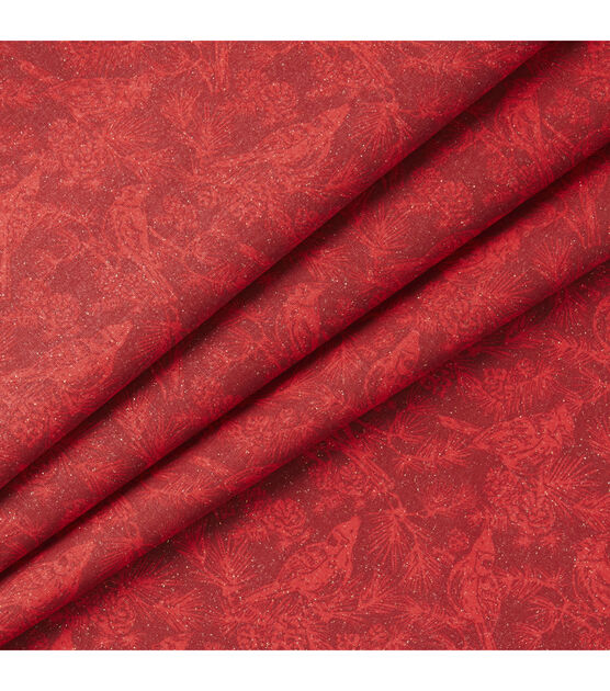 Red Cardinals Christmas Glitter Cotton Fabric, , hi-res, image 2