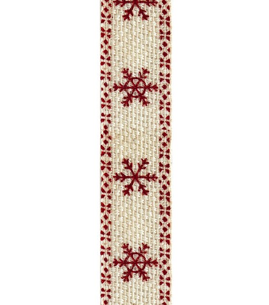 5/8" x 9' Christmas Snowflakes White Woven Ribbon PDQ4 by Place & Time, , hi-res, image 3
