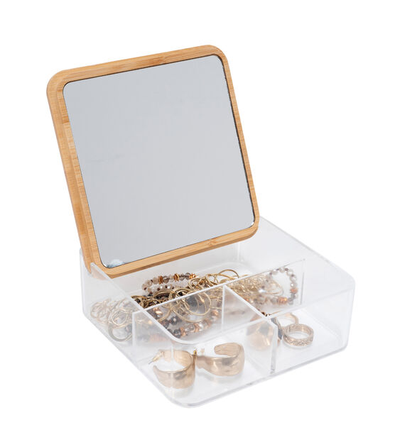 Simplify 6" Clear 3 Compartment Organizer With Bamboo Lid & Mirror