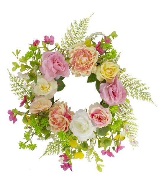 Northlight 22" Spring White Roses & Pink Peonies Wreaths