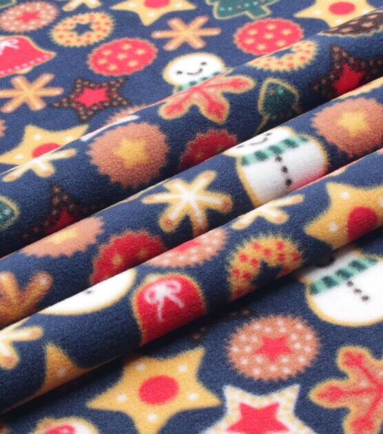 Christmas Cookies on Navy Anti Pill Fleece Fabric, , hi-res, image 2
