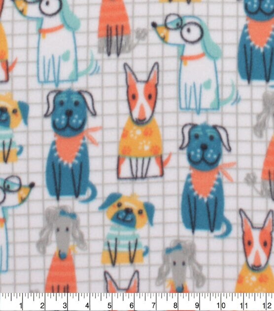 Blizzard Fleece Fabric Cool Dogs on Grid