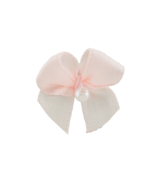 Offray Ribbon Accents Light Pink Bows with Pearls 40pcs