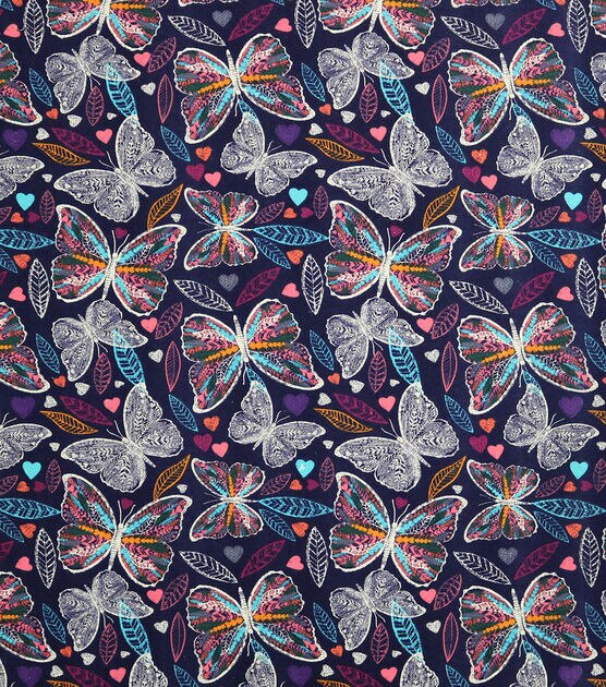 Butterfly Outline Navy Super Snuggle Flannel Fabric, , hi-res, image 1