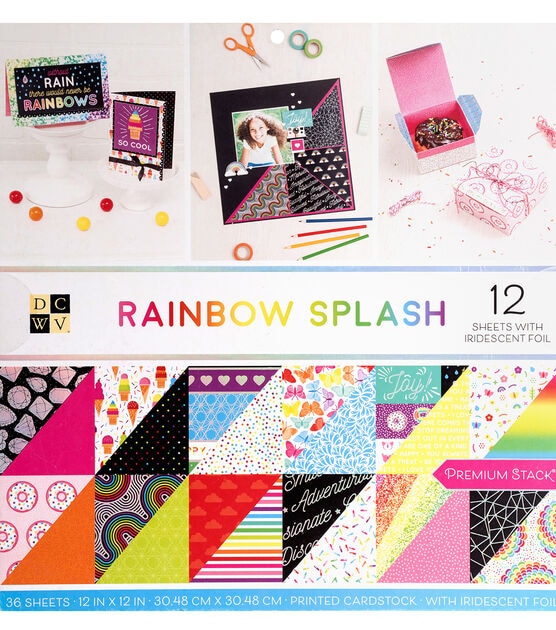 DCWV 36 Sheet 12" x 12" Rainbow Splash Printed Cardstock Pack
