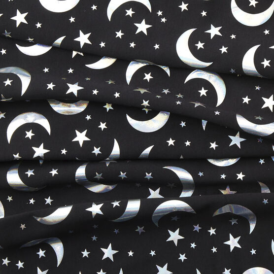 Holographic Moon & Stars Interlock Knit Fabric by POP!, , hi-res, image 2