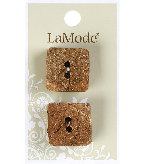La Mode 7/8" Coconut Square 2 Hole Buttons 2pk