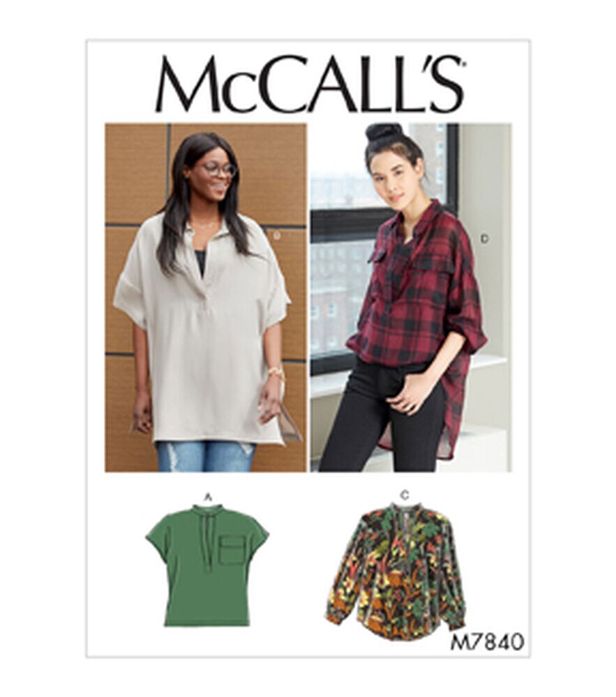 McCall's M7840 Misses & Women's Tops Sewing Pattern, Rr (18w-20w-22w-24w), swatch