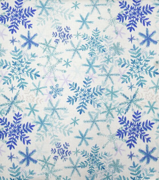 Blue Snowflakes on White Christmas Glitter Cotton Fabric, , hi-res, image 2