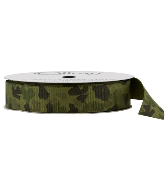 Offray 5/8"x9' Camoflage Grosgrain Ribbon Olive