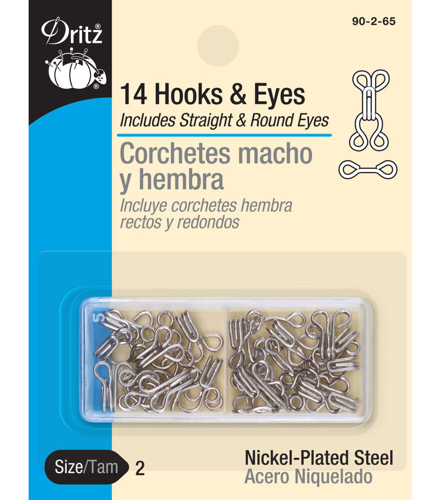 Dritz Hooks & Eyes, 14 pc, Black, Size 2, Silver, swatch