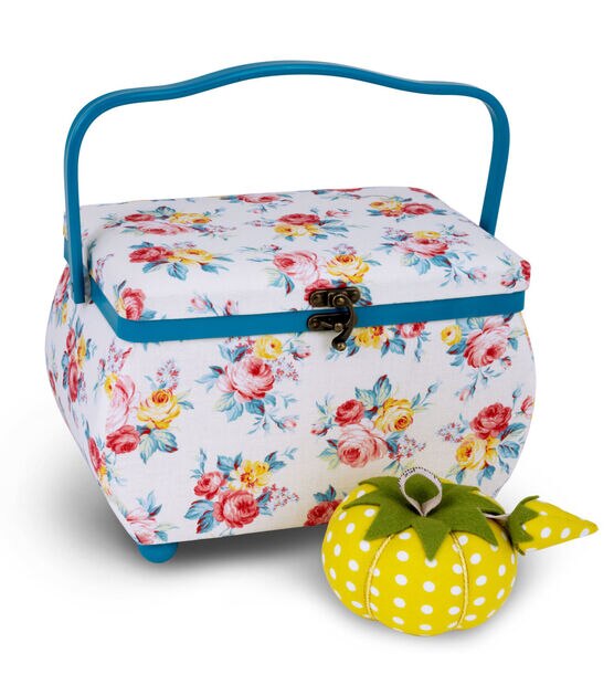 Dritz Medium Curved Sewing Basket, Bright Floral, , hi-res, image 1