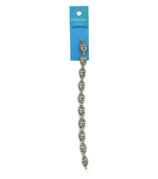 7" Antique Silver Metal Buddha Head Bead Strand by hildie & jo