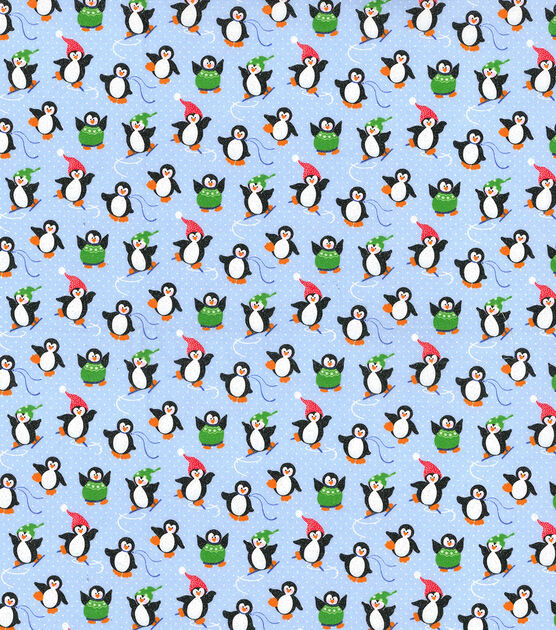 Fabric Traditions Glitter Ice Skating Penguins Christmas Cotton Fabric, , hi-res, image 2