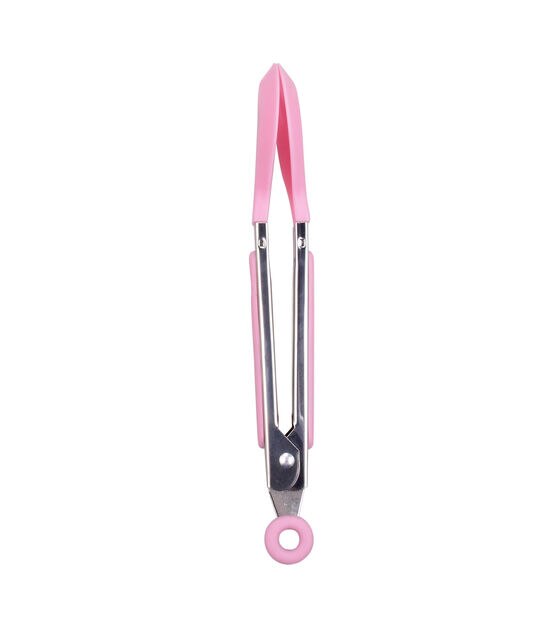 8" Pink Nylon Spoon Tongs With Stainless Steel Handle by STIR, , hi-res, image 8