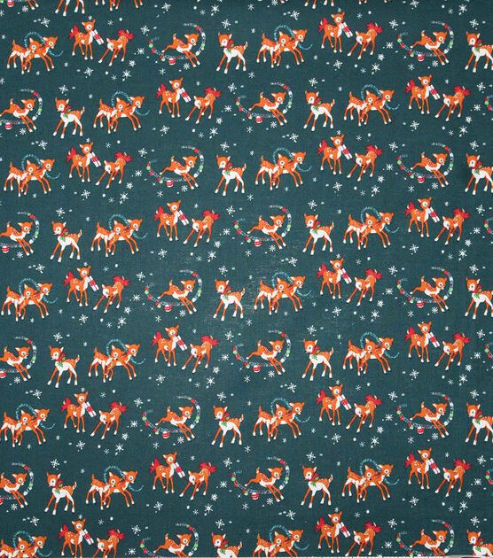 Reindeer on Green Christmas Cotton Fabric, , hi-res, image 2