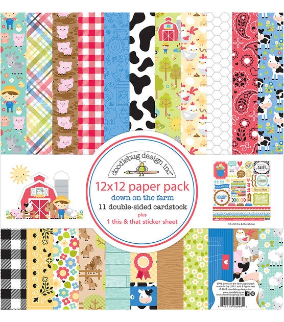 Doodlebug Down on the Farm 11 pk 12in x 12in Double-sided Cardstock Pack
