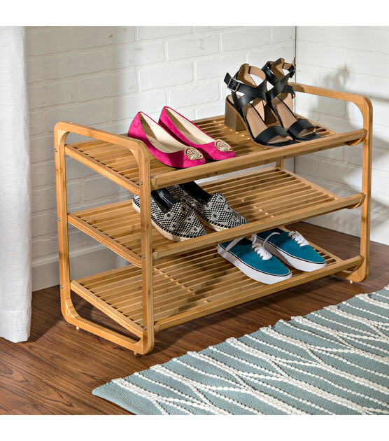 Honey Can Do 20" x 30" Natural Bamboo 3 Shelf Shoe Rack, , hi-res, image 2