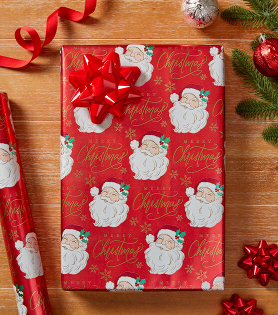 On the Go Black Santa - Christmas Gift Wrapping Paper Roll (Red