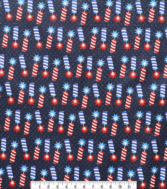 Tossed Firecrackers Patriotic Glitter Cotton Fabric, , hi-res, image 2