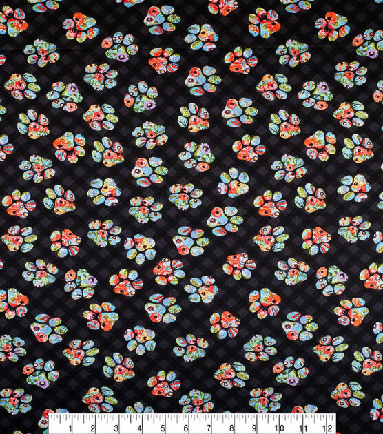 Novelty Cotton Fabric Floral Paw Prints, , hi-res, image 2