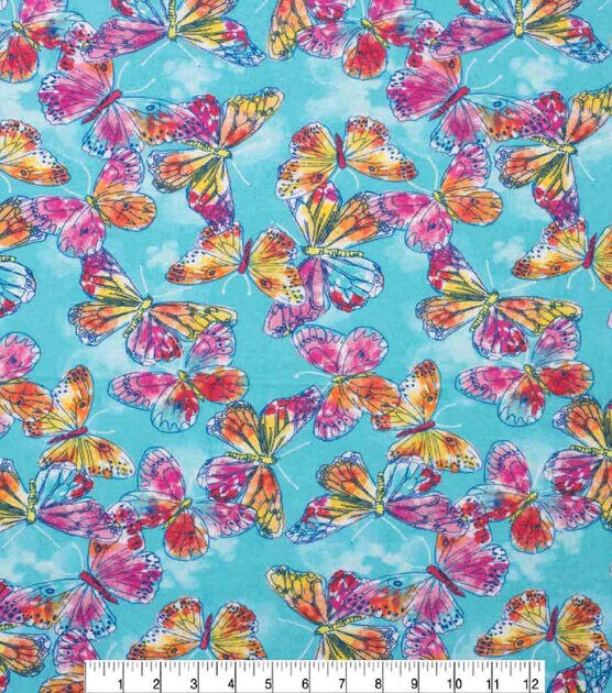 Watercolor Butterfly on Blue Super Snuggle Flannel Fabric, , hi-res, image 2