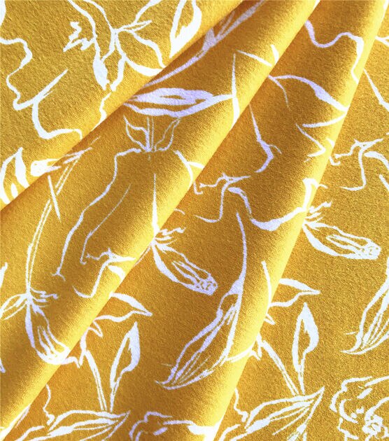 Yellow Sketched Floral Double Brush Jersey Knit Fabric, , hi-res, image 4