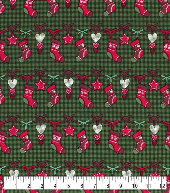 Stitched Stockings on Checks Christmas Cotton Fabric, , hi-res, image 3