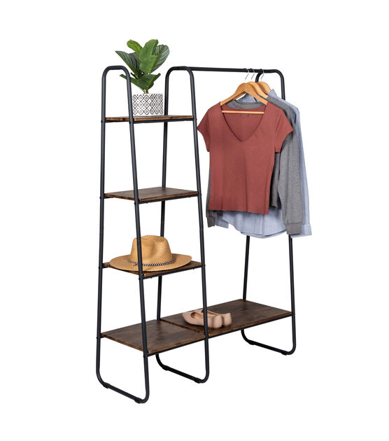 Honey Can Do 60lbs Freestanding Metal Clothing Rack With Wood Shelves, , hi-res, image 3